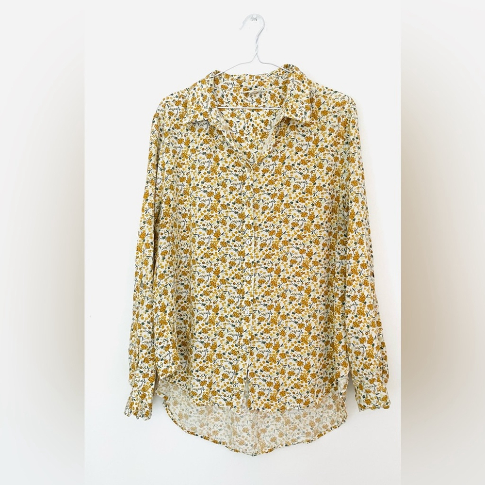 jane and delancey Floral Button-Up Blouse shirt yellow